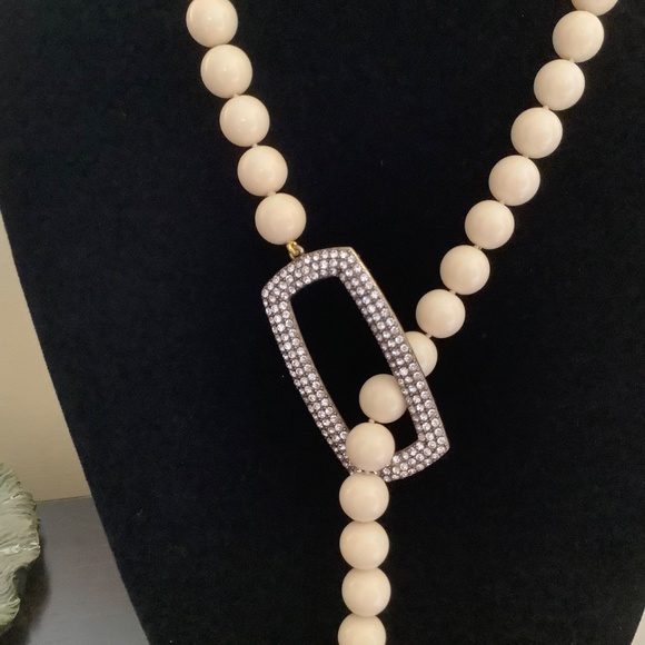 Heidi Daus Set Game Changer Pave Crystal Beaded Lariat Necklace & Earrings Ivory - Picture 4 of 16